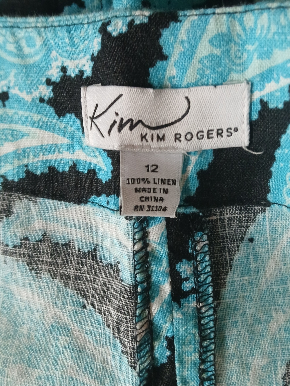 Kim Rogers Turquoise Paisley A Line Linen Maxi Skirt Size 12 - Picture 7 of 8
